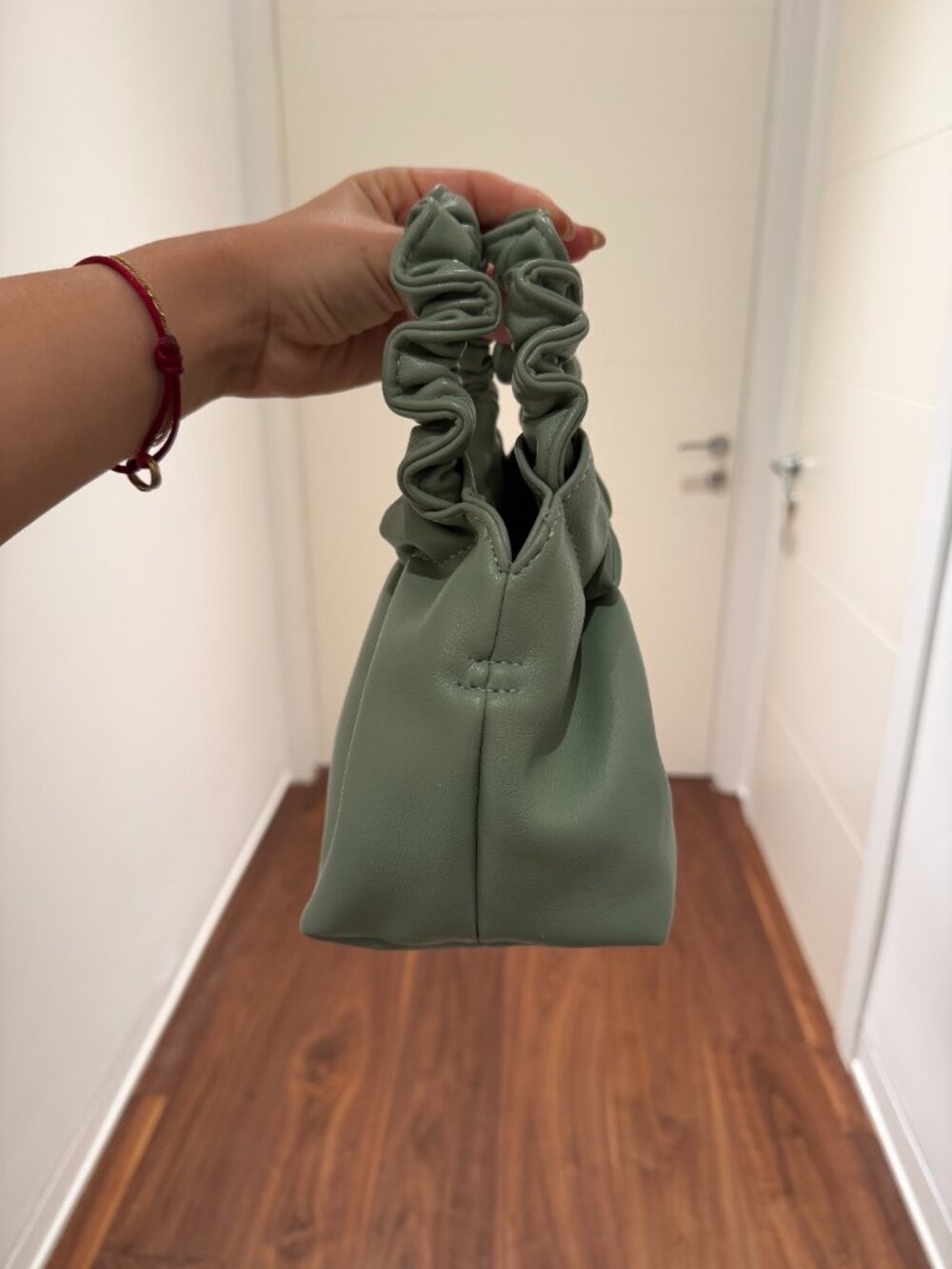Sage Green Purse with Ruffle Handle - Picture 2 of 3